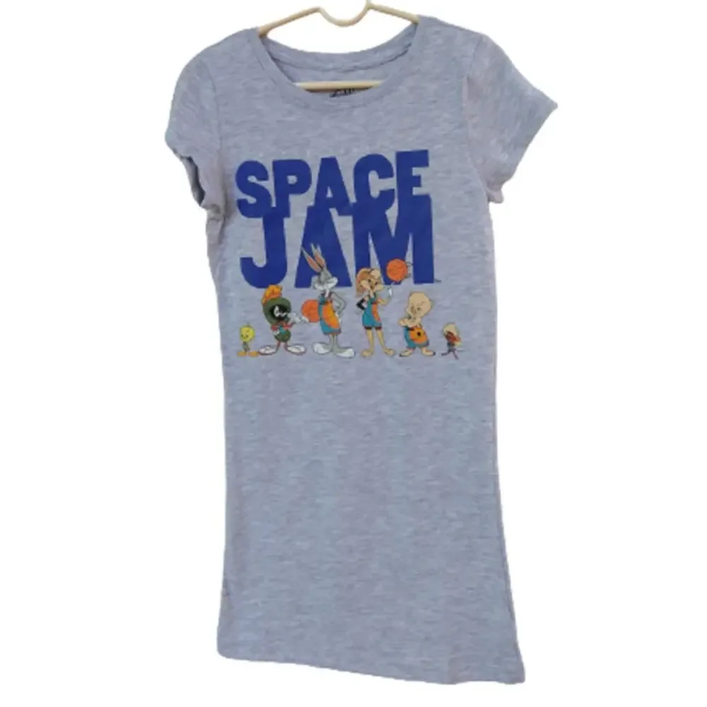 Space Jam Girls XS (4/5) Gray Jersey Dress Short Sleeves Looney Tunes New